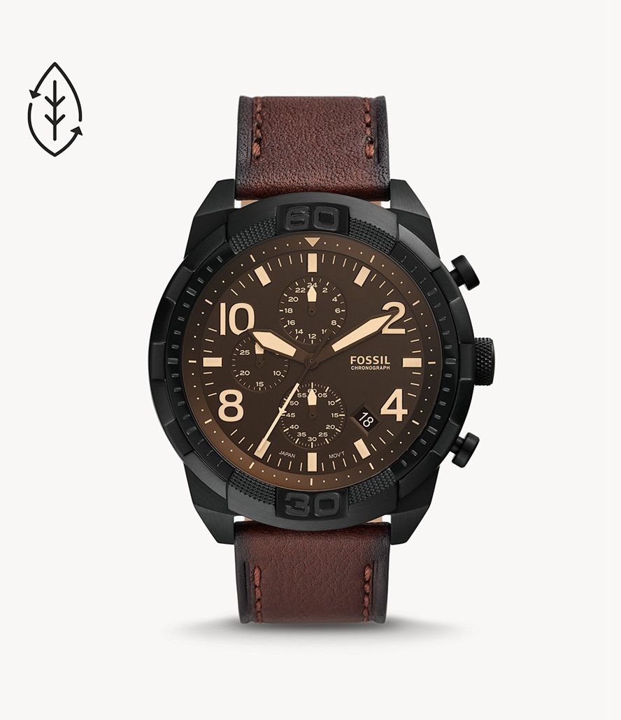 Fossil Bronson Kronograf Eco Læder Ure Herre Sort | SHZTRW-574