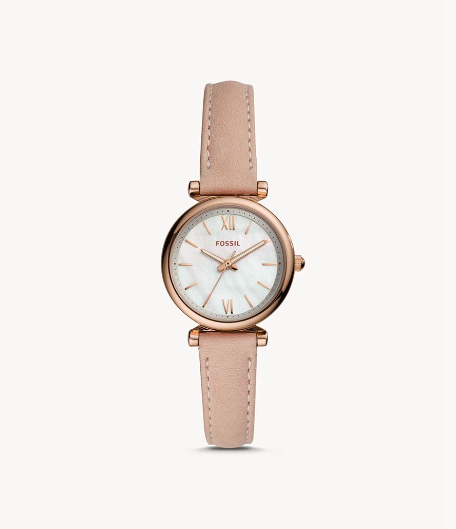 Fossil Carlie Mini Three-Hand Læder Ure Dame Lyserød Guld | PZOHRQ-865