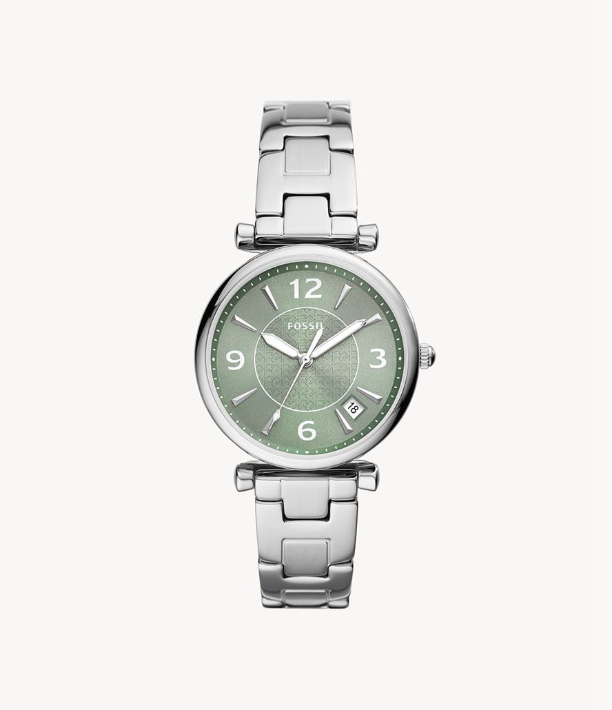 Fossil Carlie Three-Hand Date Stainless Steel Ure Dame Sølv | EBPAJV-752