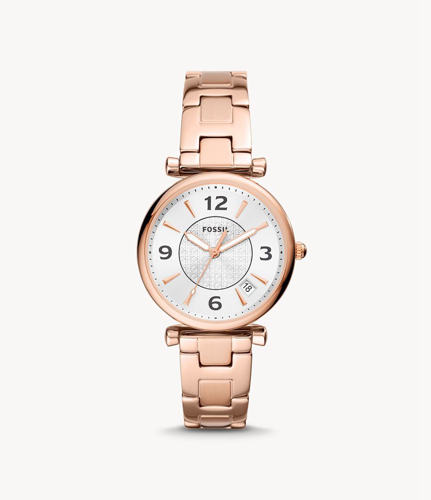 Fossil Carlie Three-Hand Date Tone Stainless Steel Ure Dame Lyserød Guld | LSUIVO-280