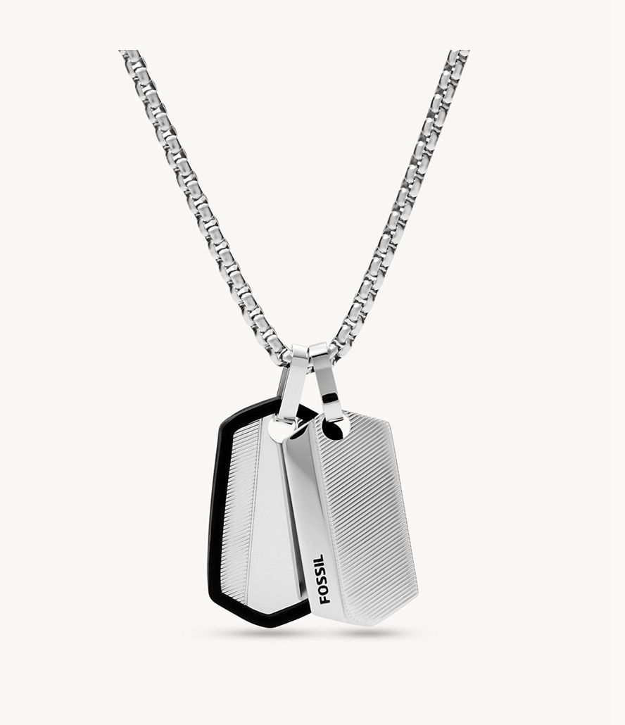 Fossil Chevron Stainless Steel Dog Tag Halskæder Herre Sølv | VFMPDN-934