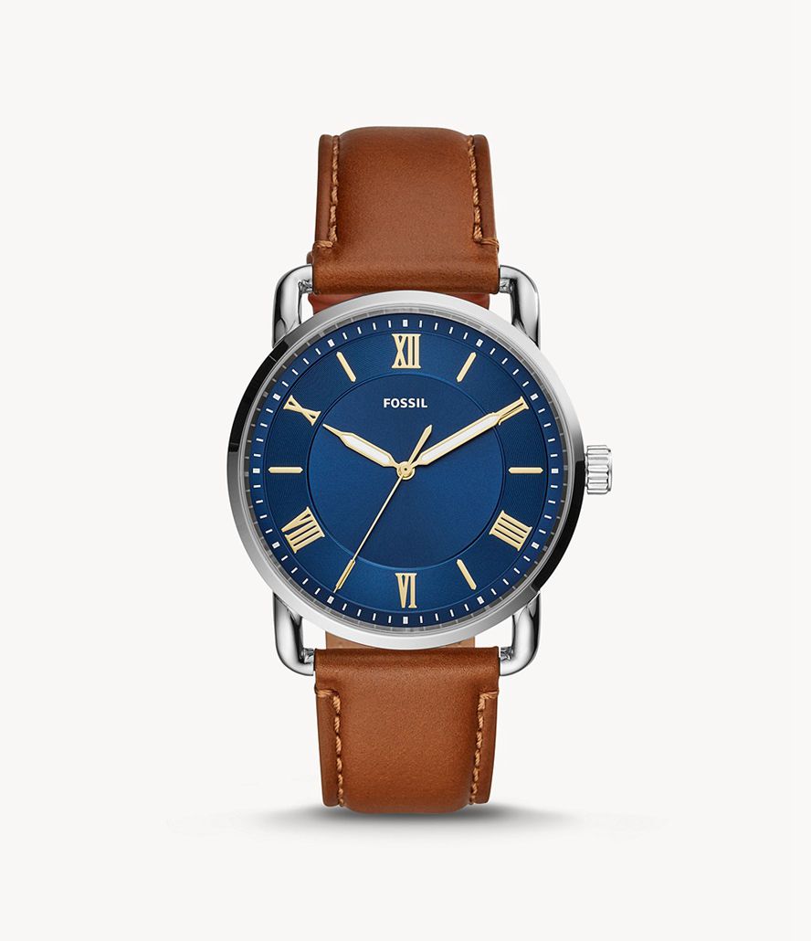 Fossil Copeland 42mm Three-Hand Læder Ure Herre Sølv | EWCNMO-385