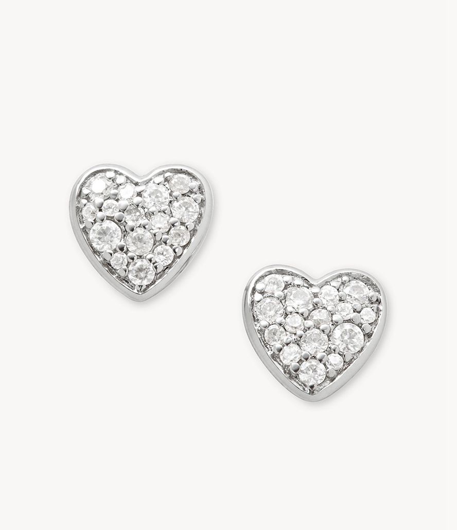 Fossil Elliott Glitz Heart Sterling Stud Øreringe Dame Sølv | SYVHCO-812