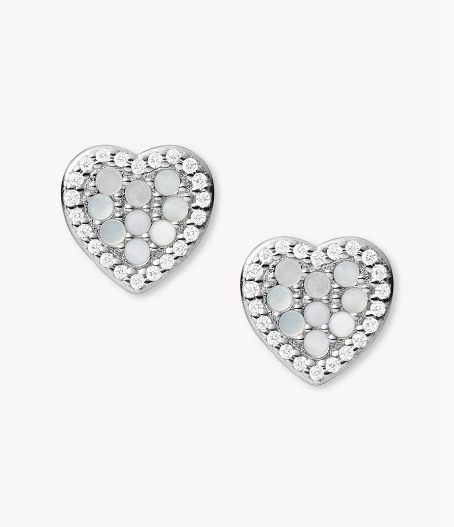 Fossil Elliott Mother-Of-Pearl Hearts Stud Øreringe Dame Sølv | KLZNDU-817