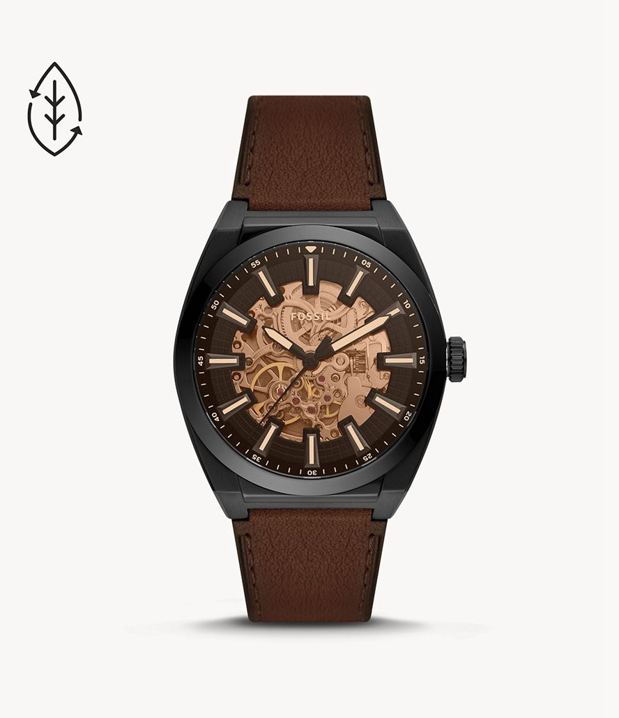 Fossil Everett Automatisk Eco Læder Ure Herre Sort | NQHKGM-178