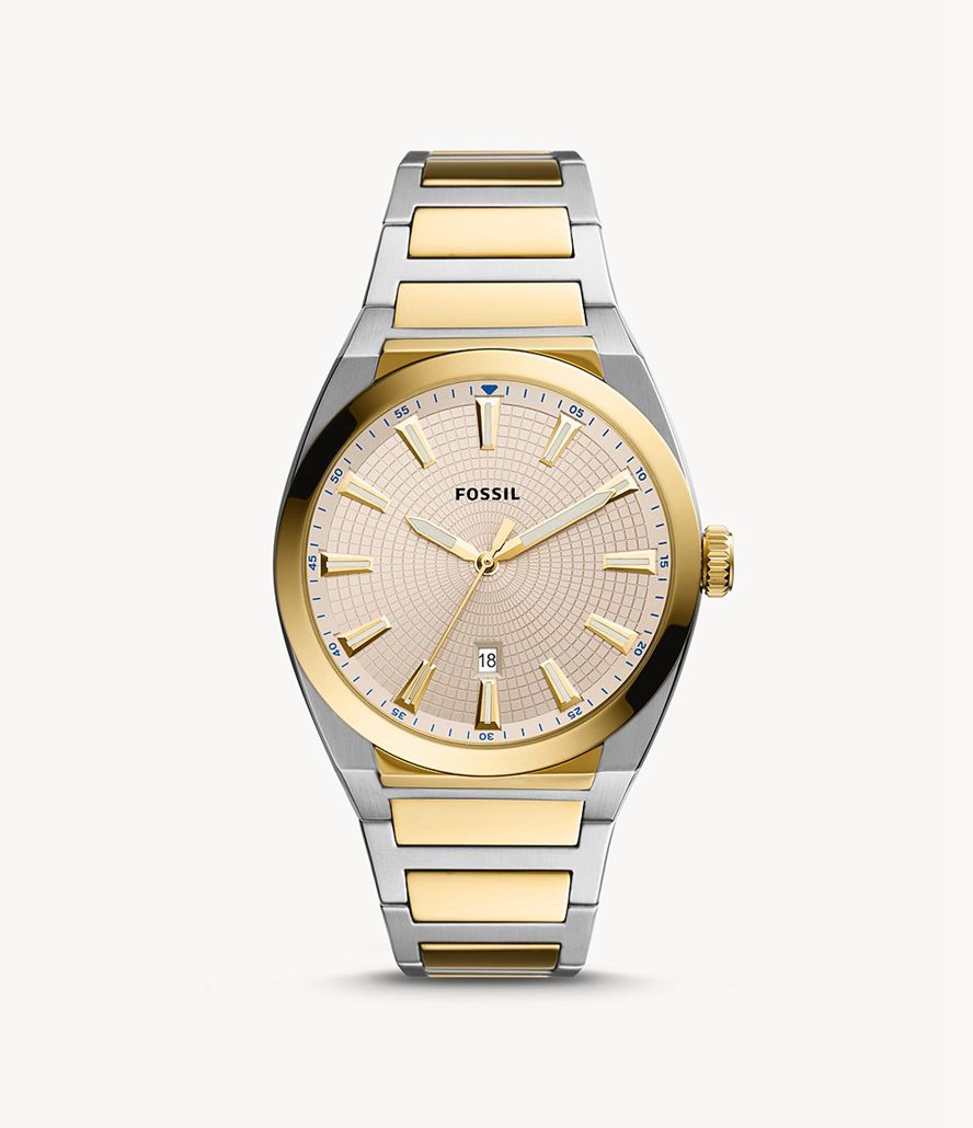 Fossil Everett Three-Hand Date Two-Tone Stainless Steel Ure Herre Sølv | JGAEKU-346