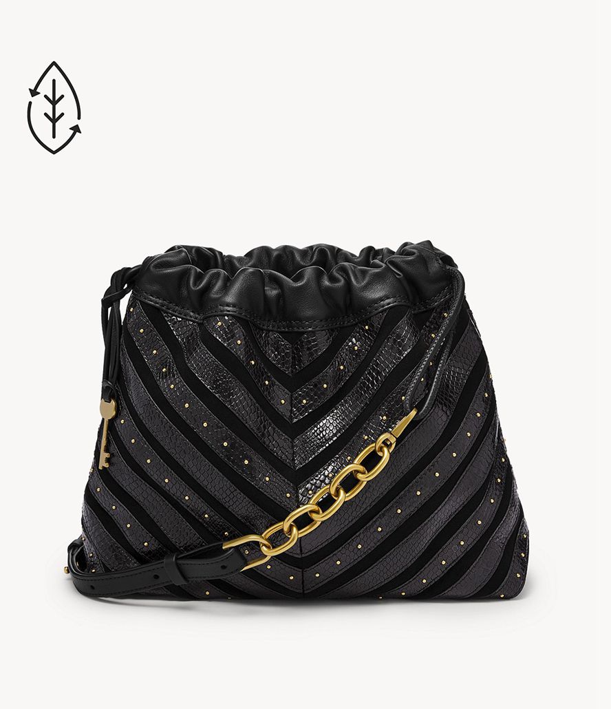 Fossil Gigi Drawstring Skuldertasker Dame Sort | GXWFHK-105