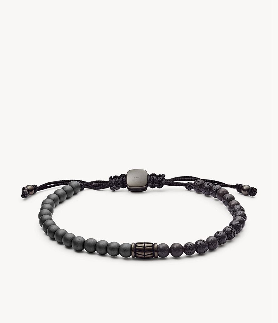 Fossil Hematite And Lava Stone Armbånd Herre Sort | ZJDMTO-986