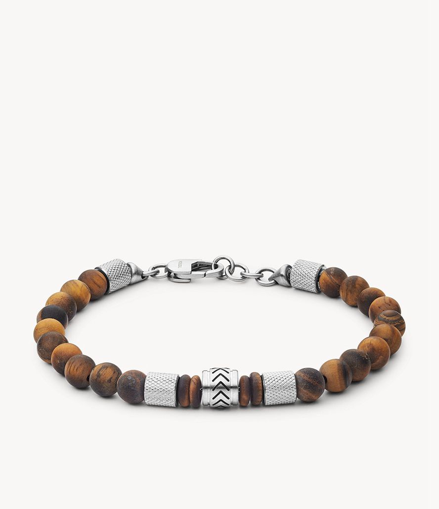 Fossil Heritage Tiger's Eye Beaded Armbånd Herre Sølv | TUDKQE-360