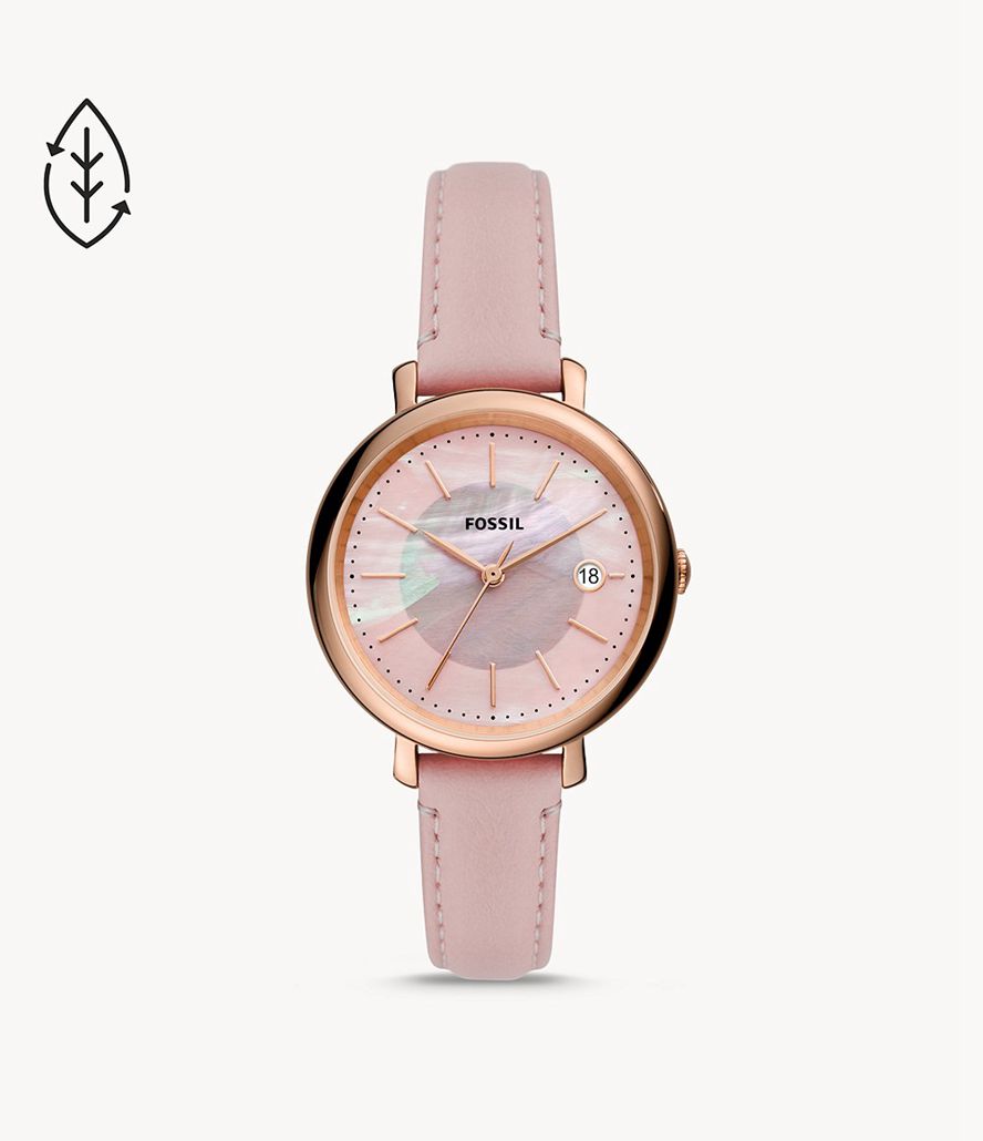 Fossil Jacqueline Solar-Powered Eco Læder Ure Dame Lyserød Guld | QUNCIV-938