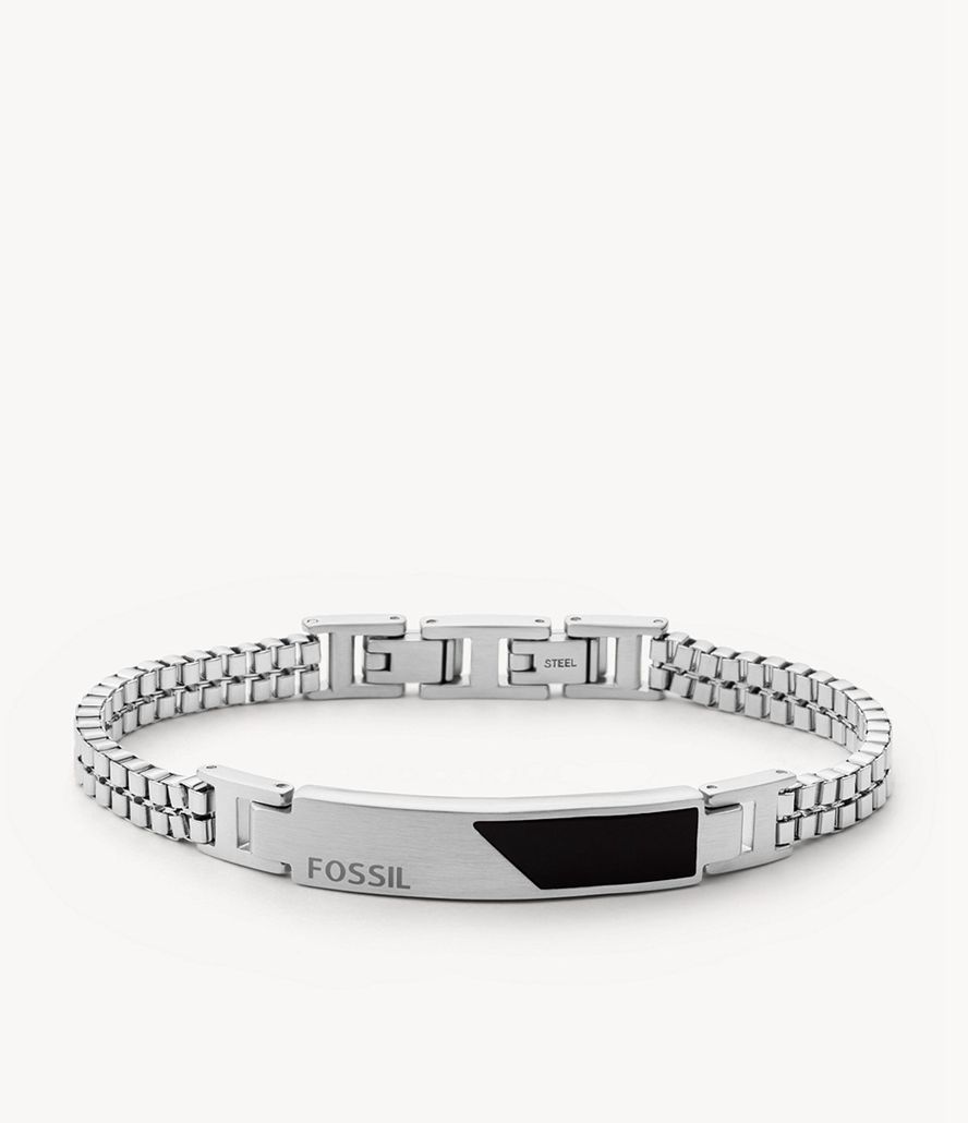 Fossil Kjole Dive Onyx Chain Armbånd Herre Sølv | REQCBK-176