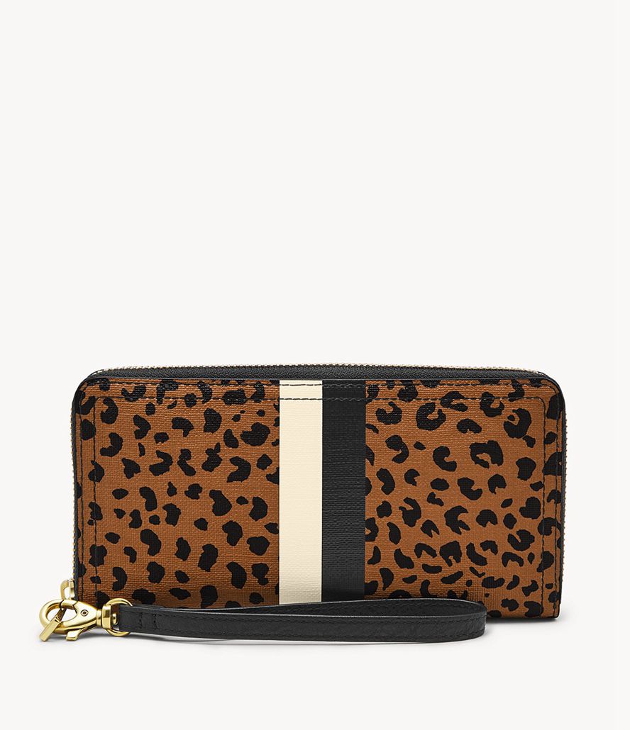 Fossil Logan Rfid Zip Around Clutch Taske Dame Leopard | DWTLUM-492