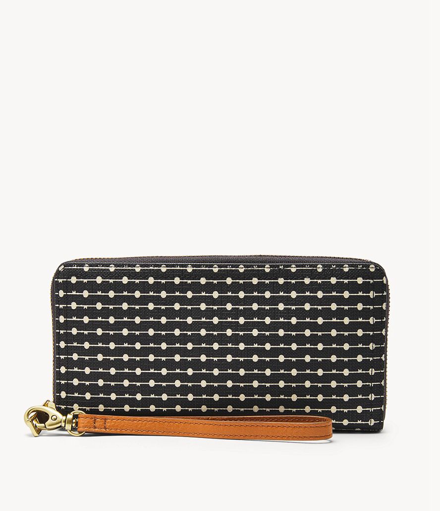 Fossil Logan Rfid Zip Around Clutch Taske Dame Sort | IREYZM-802