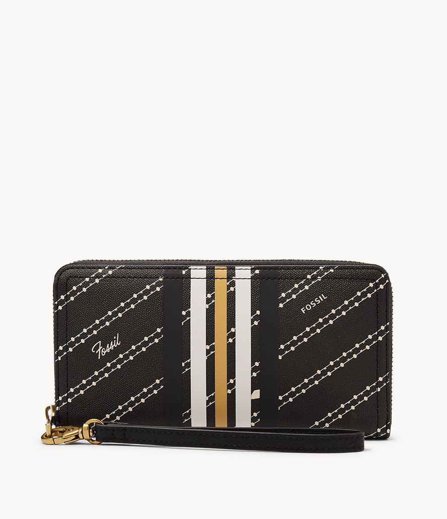 Fossil Logan Rfid Zip Clutch Taske Dame Sort | HSGTLA-150