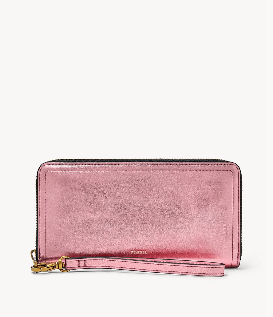 Fossil Logan Zip Around Clutch Taske Dame Lyserød | DBVJEC-574