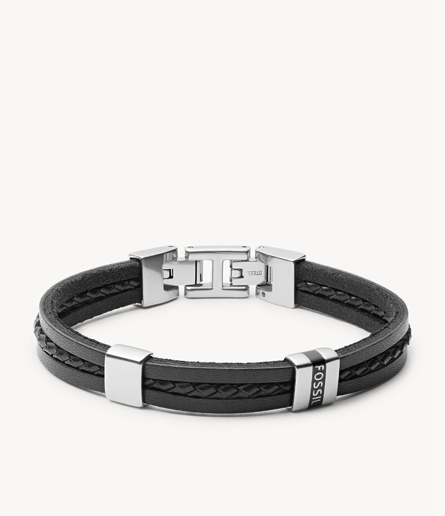 Fossil Læder Essentials Læder Multi-Strand Armbånd Herre Sort | KQYSBV-463