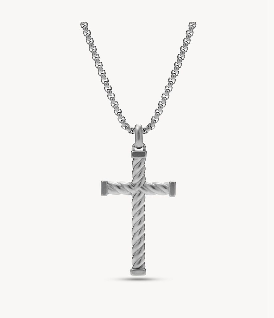 Fossil Meaningful Moments Stainless Steel Cross Pendant Halskæder Herre Sølv | RQBENM-759