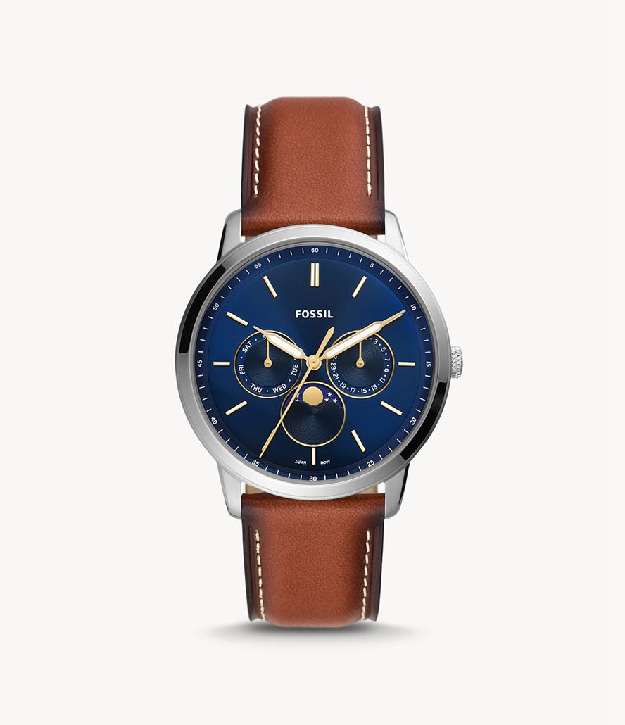 Fossil Neutra Moonphase Multifunktion Læder Ure Herre Sølv | RQCEHU-094