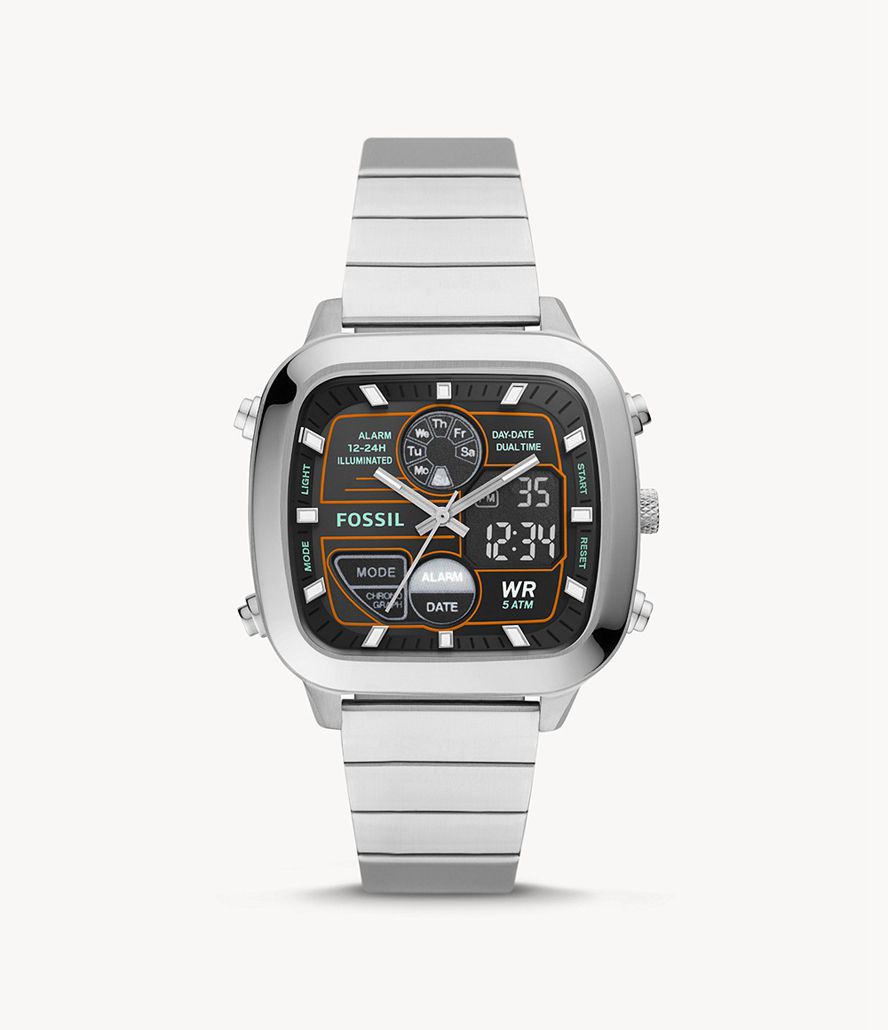 Fossil Retro Analog-Digital Stainless Steel Ure Herre Sølv | DXLUZK-571