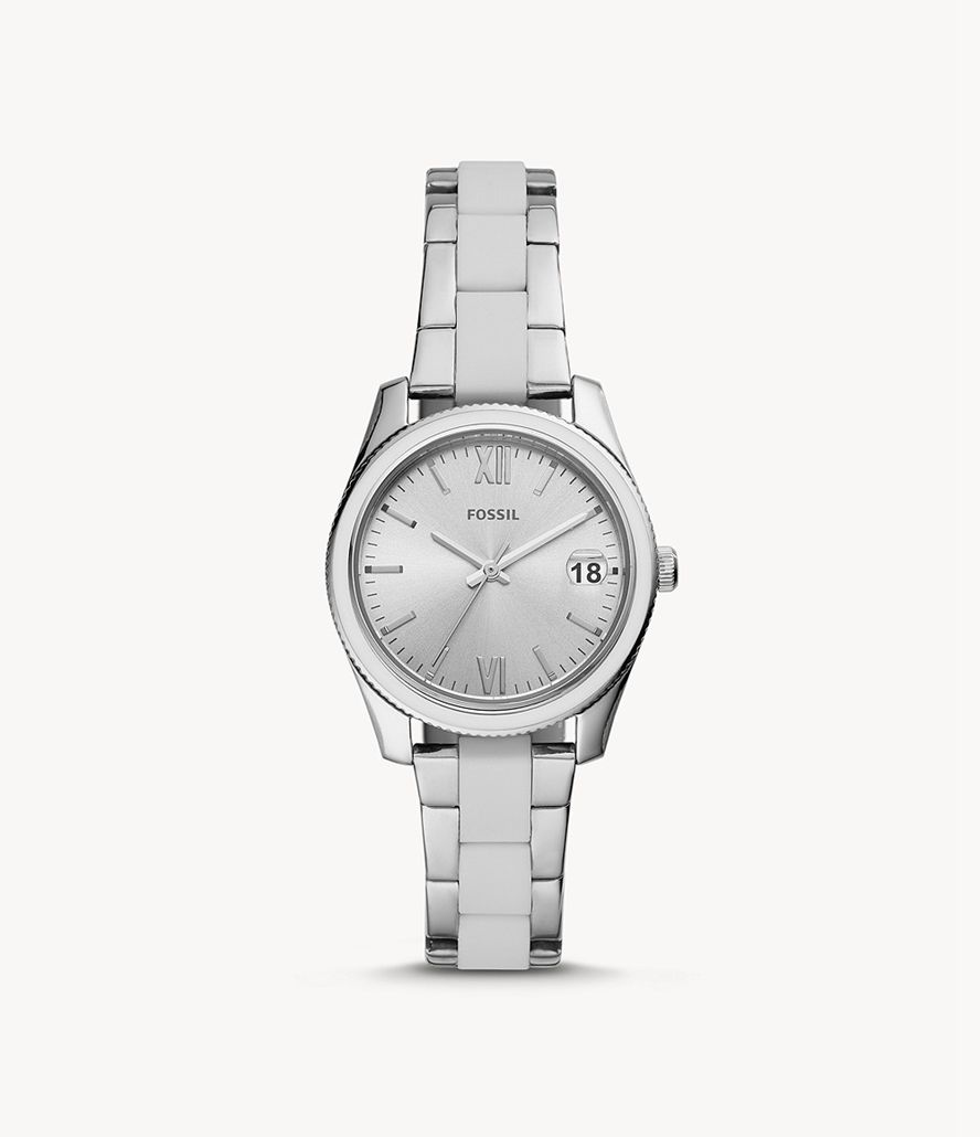 Fossil Scarlette Mini Three-Hand Date Stainless Steel Ure Dame Sølv | PYDNWE-532