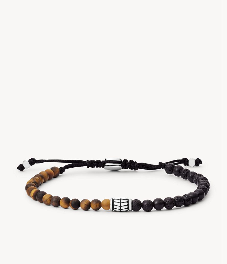 Fossil Tiger's Eye Beaded Armbånd Herre Sort | AXUFYD-742