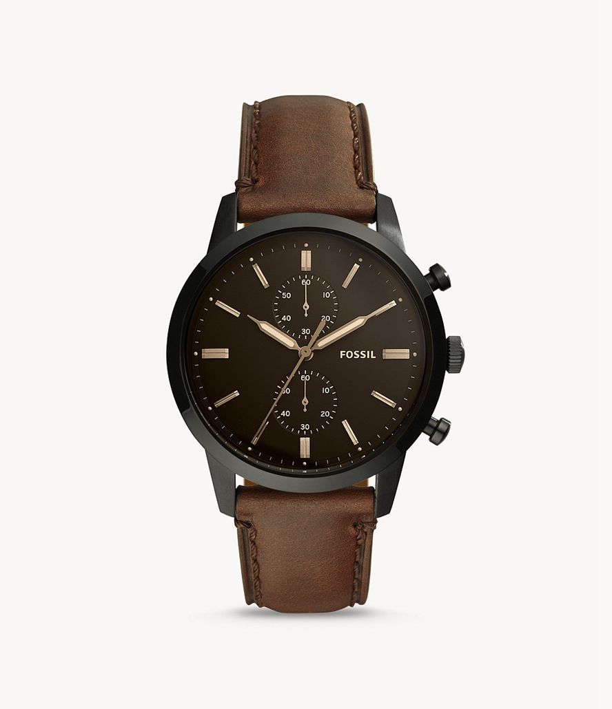 Fossil Townsman 44mm Kronograf Læder Ure Herre Sort | PCJYOW-358