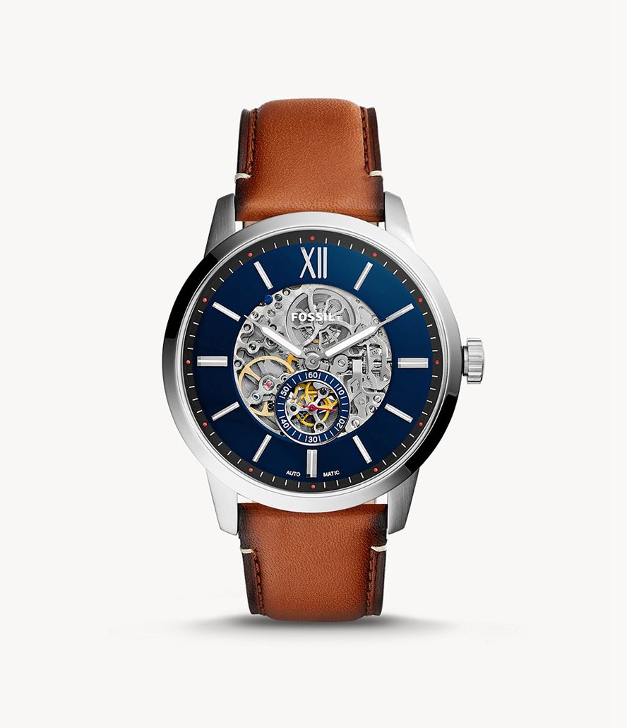 Fossil Townsman 48mm Automatisk Læder Ure Herre Sølv | TJDOHL-608