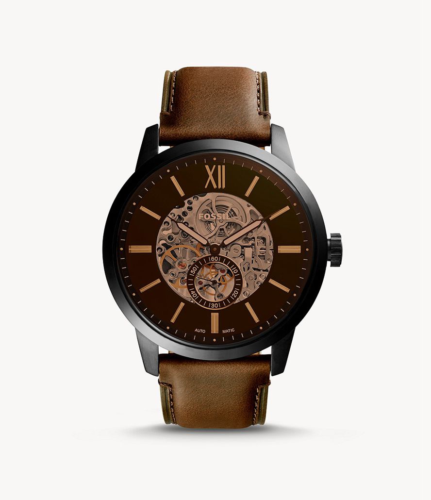 Fossil Townsman 48mm Automatisk Læder Ure Herre Sort | UWHNLX-928