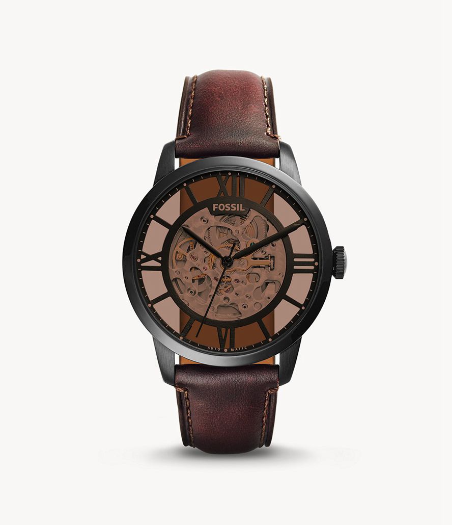 Fossil Townsman Automatisk Læder Ure Herre Sort | FRXBDU-536