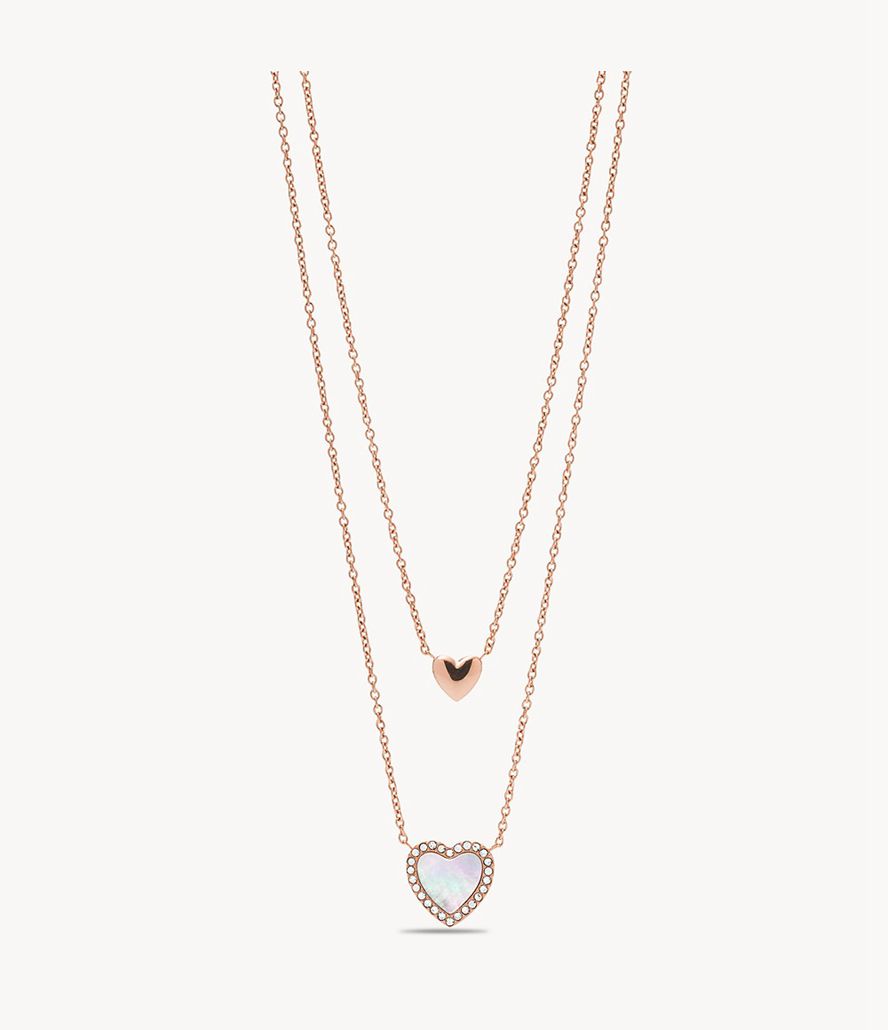 Fossil Val Hearts To You Mother-Of-Pearl Stainless Steel Multi-Strand Halskæder Dame Lyserød Guld | NYJMAU-568