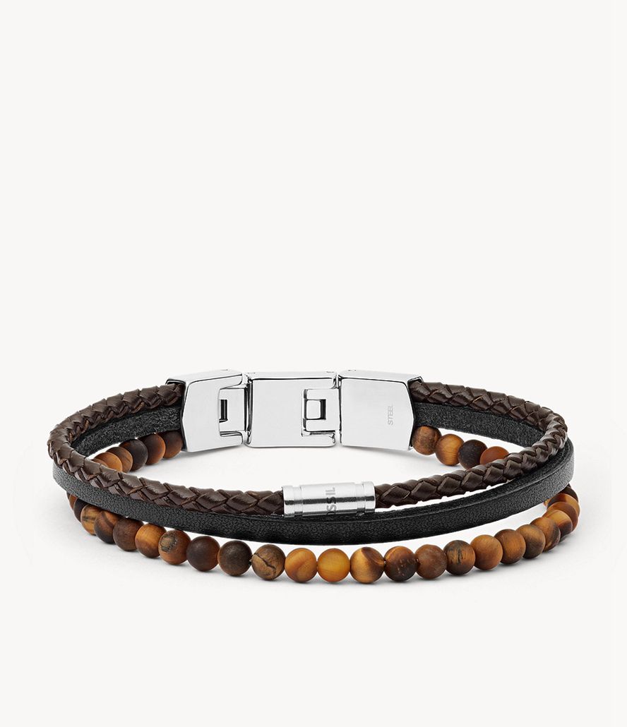 Fossil Warm Tones Tiger's Eye Multi-Strand Armbånd Herre Sølv | XDLYIQ-105