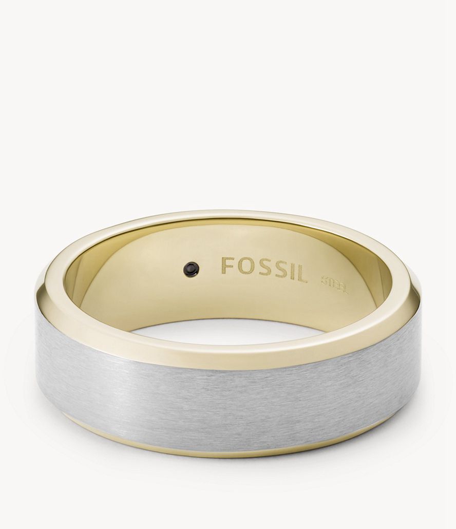 Fossil All Stacked Up Two-Tone Stainless Steel Band Ring Herre Sølv | THNGJC-803