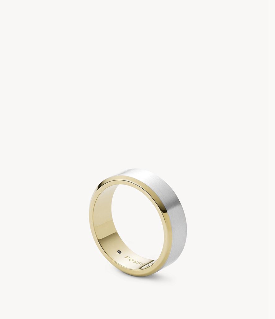 Fossil All Stacked Up Two-Tone Stainless Steel Band Ring Herre Sølv | THNGJC-803