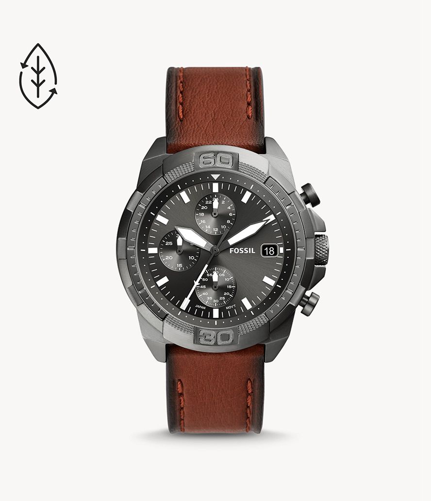 Fossil Bronson Kronograf Eco Læder Ure Herre Grå | KVPFJR-397