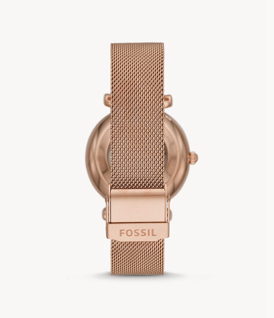 Fossil Carlie Automatisk Tone Stainless Steel Mesh Ure Dame Lyserød Guld | WTNCOG-368