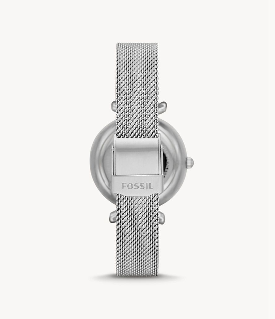 Fossil Carlie Mini Automatisk Stainless Steel Mesh Ure Dame Sølv | BKOVNU-568