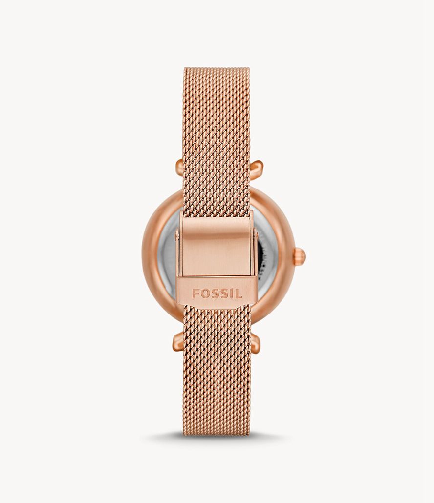 Fossil Carlie Mini Automatisk Tone Stainless Steel Mesh Ure Dame Lyserød Guld | WHJABI-725