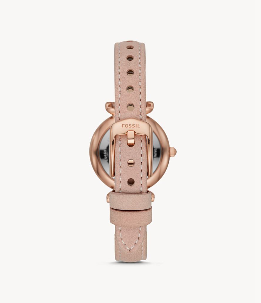 Fossil Carlie Mini Three-Hand Læder Ure Dame Lyserød Guld | PZOHRQ-865