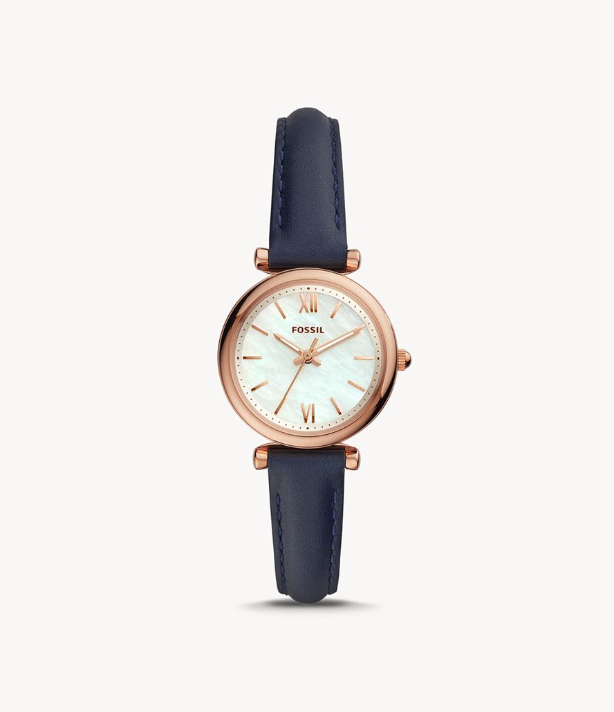 Fossil Carlie Mini Three-Hand Læder Ure Dame Lyserød Guld | QUSEPI-201