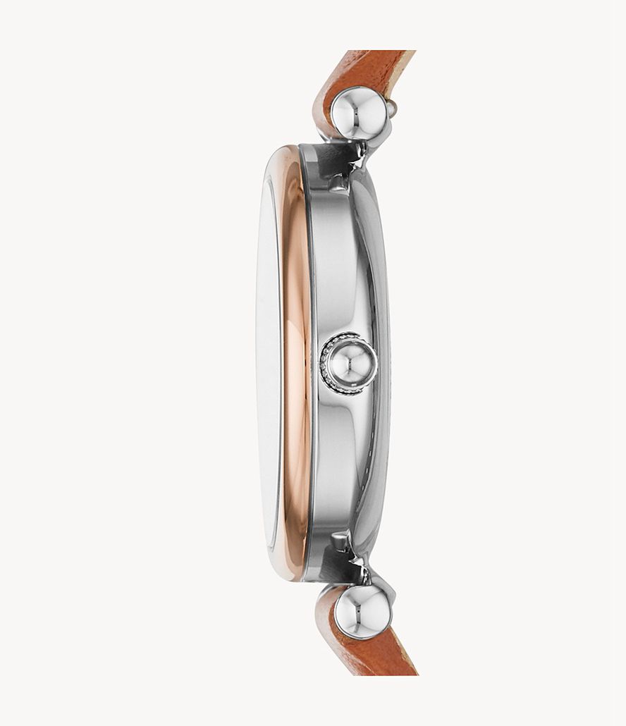 Fossil Carlie Mini Three-Hand Tan Læder Ure Dame Sølv | MEFLOI-894