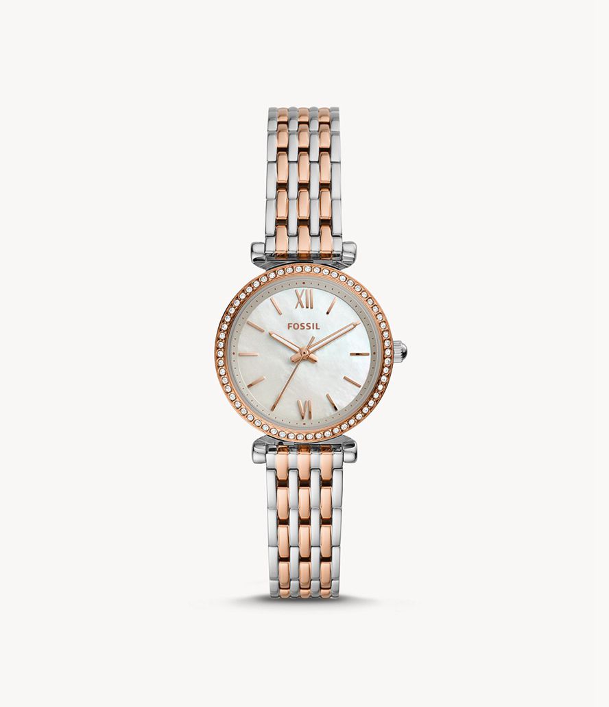 Fossil Carlie Mini Three-Hand Two-Tone Stainless Steel Ure Dame Sølv | HQFNGZ-312