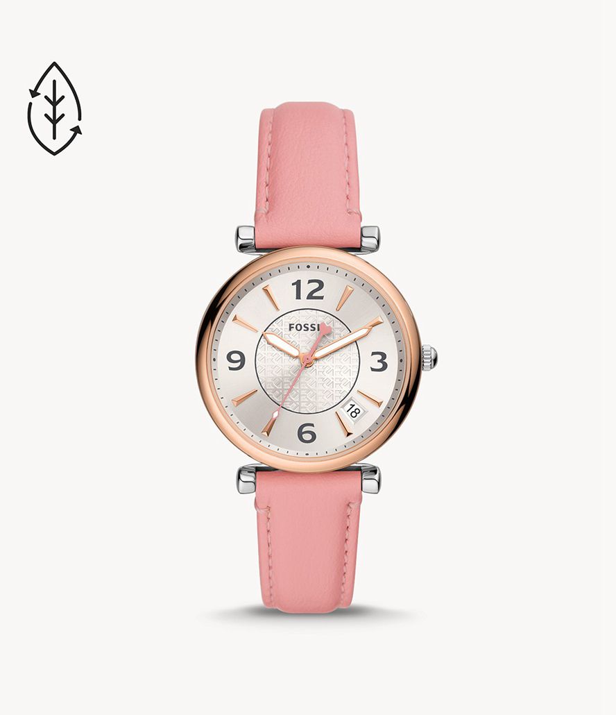 Fossil Carlie Three-Hand Date Eco Læder Ure Dame Sølv | JGCISH-738