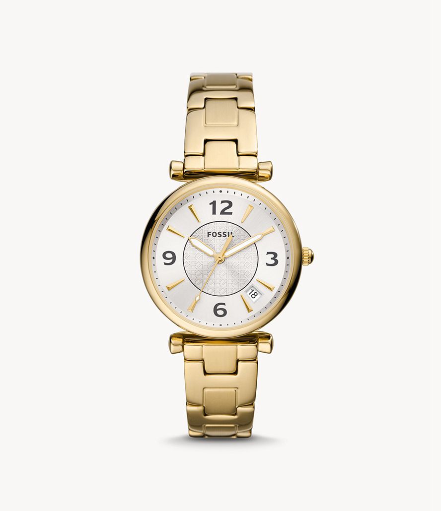 Fossil Carlie Three-Hand Date Stainless Steel Ure Dame Guld | BWPOQF-843