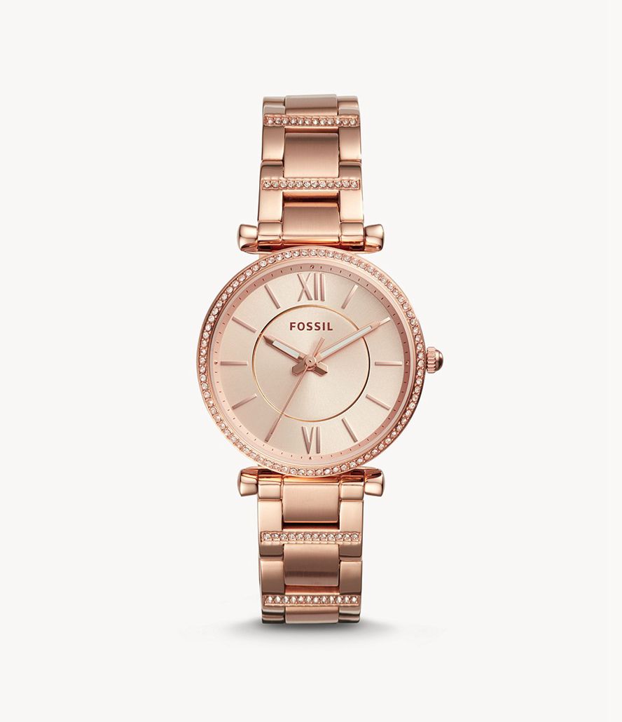 Fossil Carlie Three-Hand Tone Stainless Steel Ure Dame Lyserød Guld | NVLRFM-912