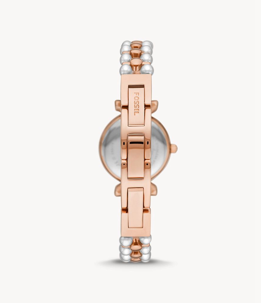 Fossil Carlie Three-Hand Two-Tone Stainless Steel And Glass Pearl Ure Dame Lyserød Guld | ETQCHZ-521