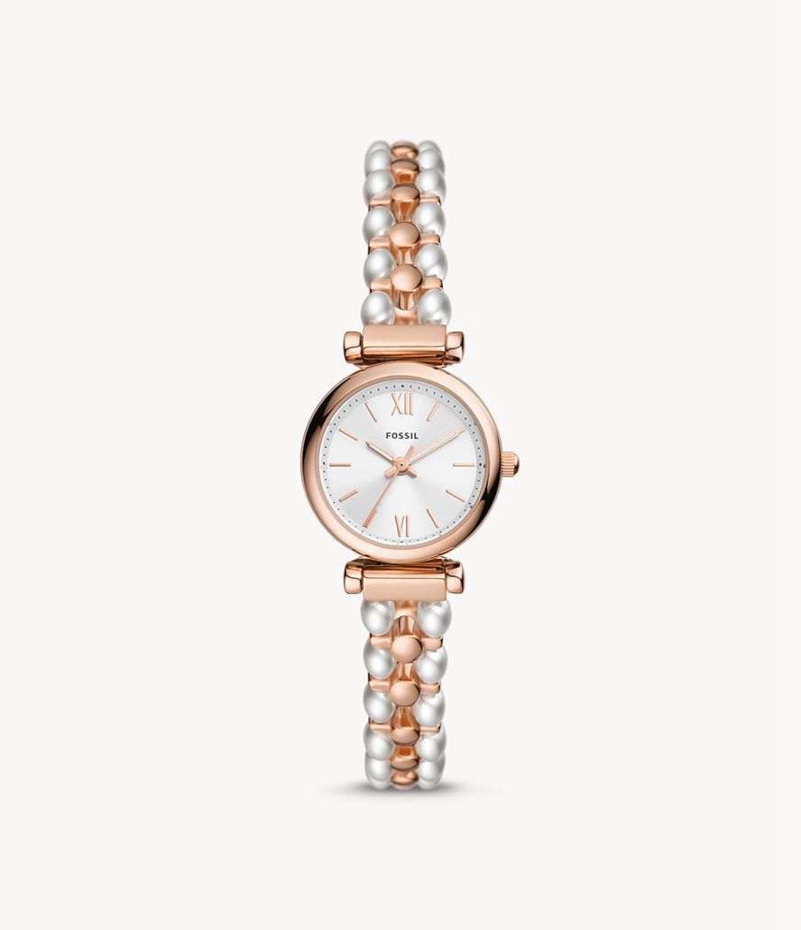 Fossil Carlie Three-Hand Two-Tone Stainless Steel And Glass Pearl Ure Dame Lyserød Guld | ETQCHZ-521