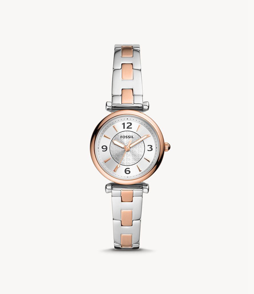 Fossil Carlie Three-Hand Two-Tone Stainless Steel Ure Dame Lyserød Guld | LOQENT-853