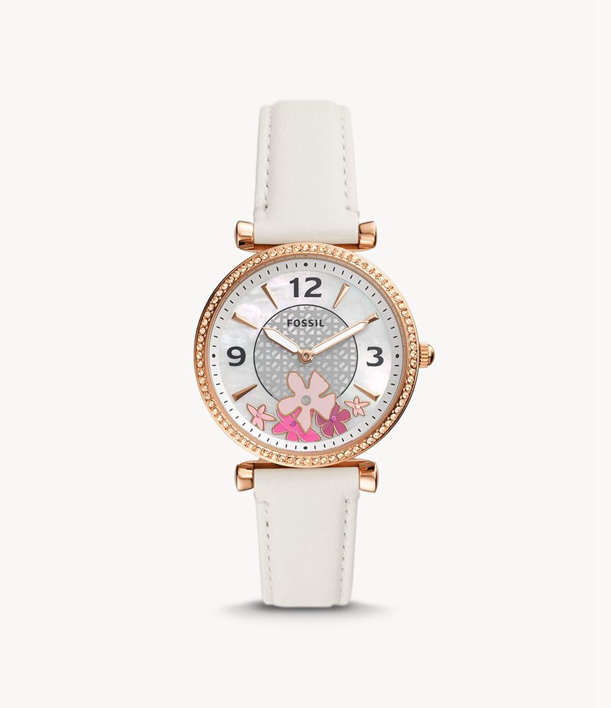 Fossil Carlie Two-Hand Læder Ure Dame Lyserød Guld | PCUDIO-237