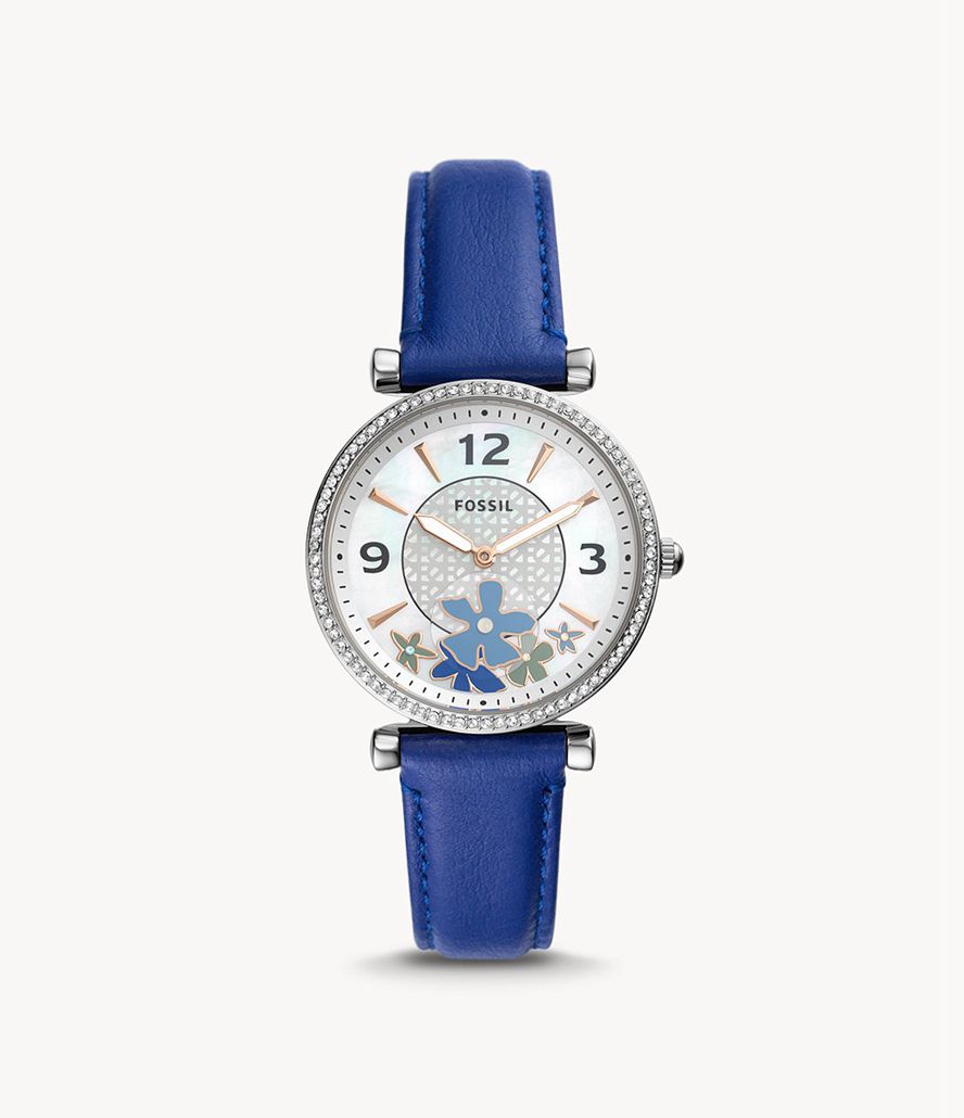 Fossil Carlie Two-Hand Læder Ure Dame Sølv | IOYBDL-126