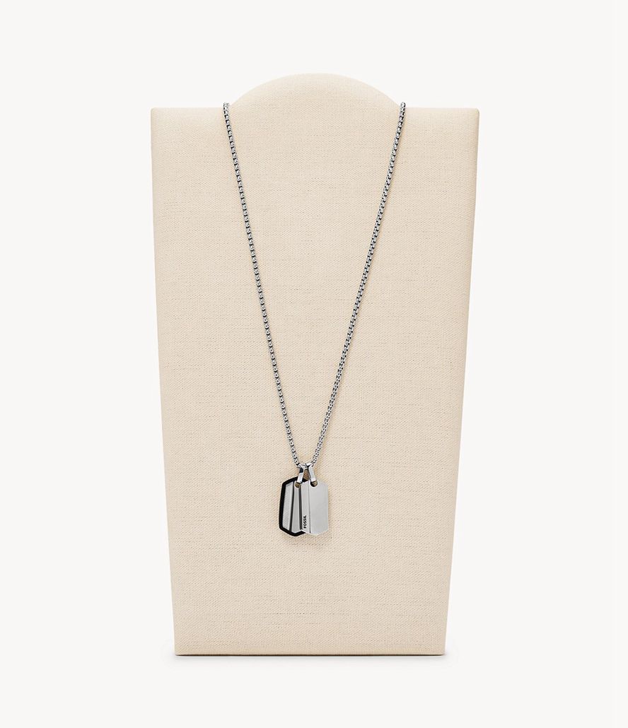 Fossil Chevron Stainless Steel Dog Tag Halskæder Herre Sølv | VFMPDN-934